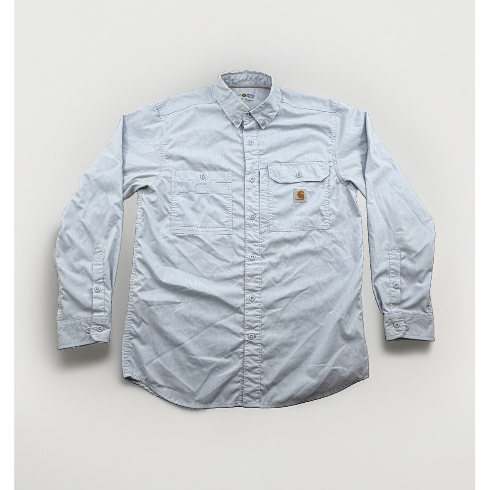Carhartt Force Relaxed Fit Gray Blue Long Sleeve Fishing Shirt Vented Mens Med